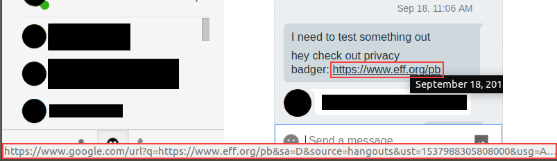 Hovering over a link shim in Hangouts