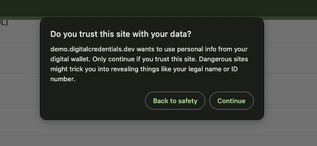 Pop up asking user to make sure they trust the website they are submitting ID info to