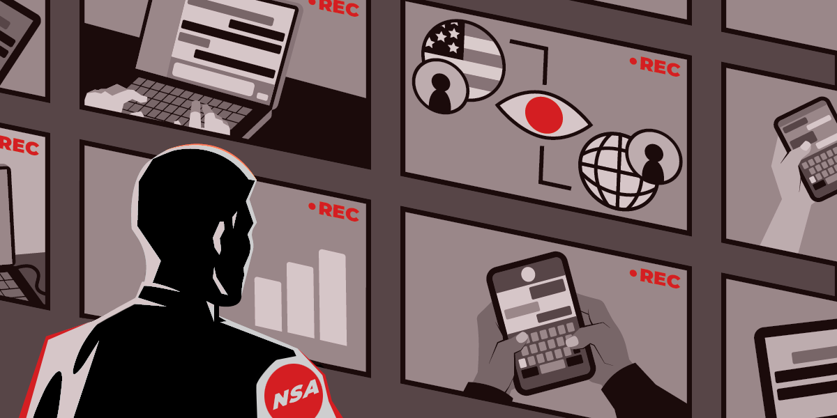 The back of an NSA agent watching several screens