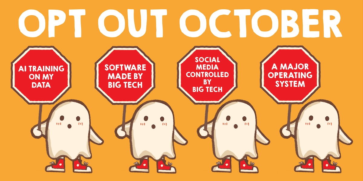 ghosts holding signs to opt out of various big tech tools