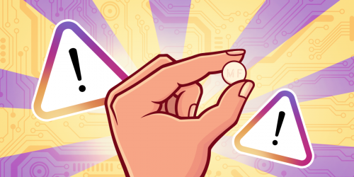 A hand holding a mifepristone pill, with access denied symbols in the background