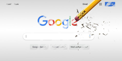 Google Right to Be Forgotten Google search window being erased by a pencil
