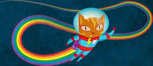 At Home with EFF: Pride Edition Cat Astronaut Soars Through Cyberspace, Leaving a Glowing Rainbow Trail